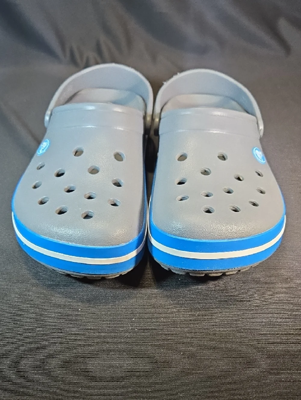 CROCS Men's Gray Slip-On Clog with Blue Accent